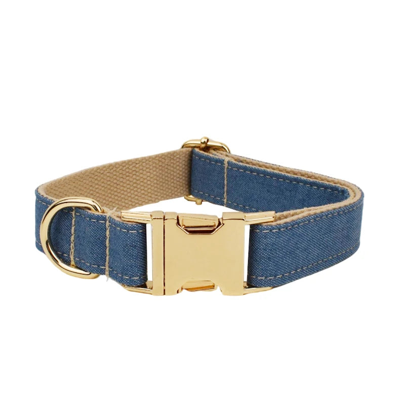 Dog Collar Harness Leash Denim Personalized Name Dog Necklace Free Customized Collars for Small Medium Dogs Harness Lead Bow tie