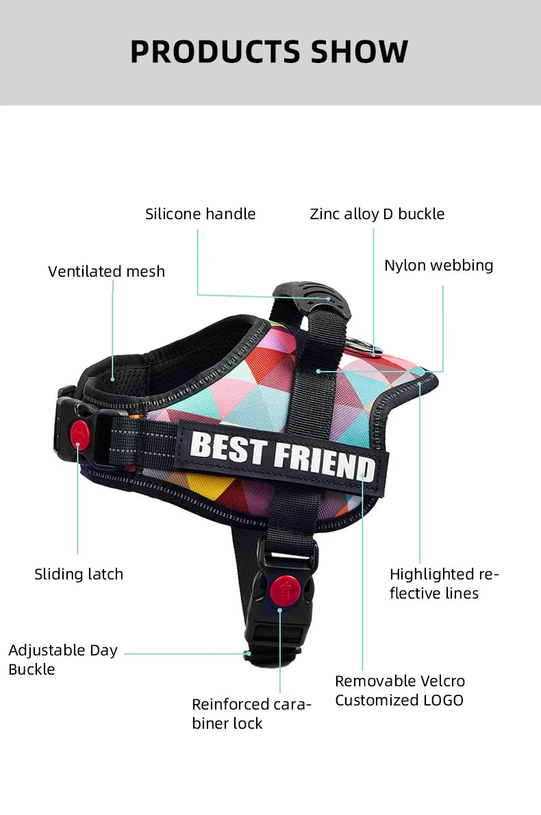 Pet Customizable Harness Vest For Small Medium Large Dog Classic Luxury Walking Dog Harness Adjustable No pull Safe Pet Supplies