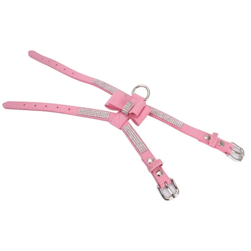 Dog Harness Bow-Knot Bling Glitter Rhinestone Adjustable Collar Puppy Cat Chest Strap Lead Necklace