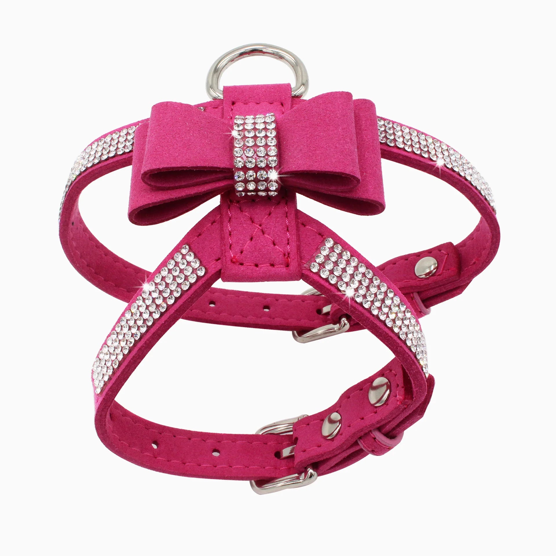 Dog Harness Bow-Knot Bling Glitter Rhinestone Adjustable Collar Puppy Cat Chest Strap Lead Necklace