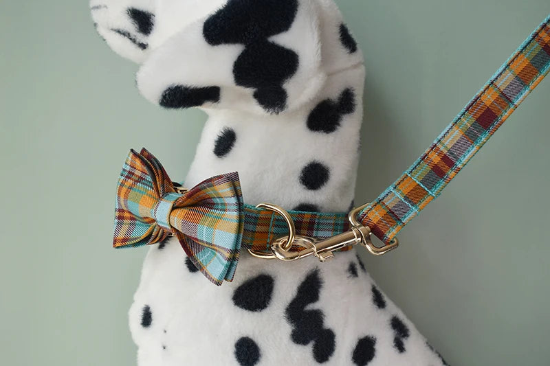 High Quality Custom Design Logo Cotton Pet Accessories Personalized Dog Collar Leashes Harness Bow Set Manufacturers Grid13-02