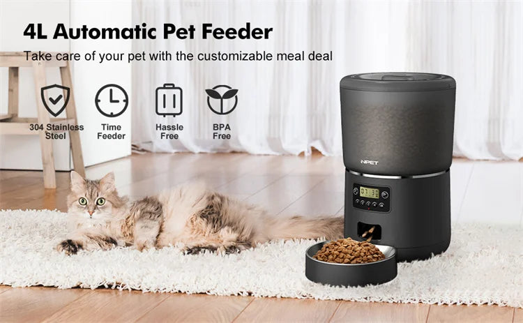 4L Automatic smart pet feeder for cats & dogs. 1-9 portions