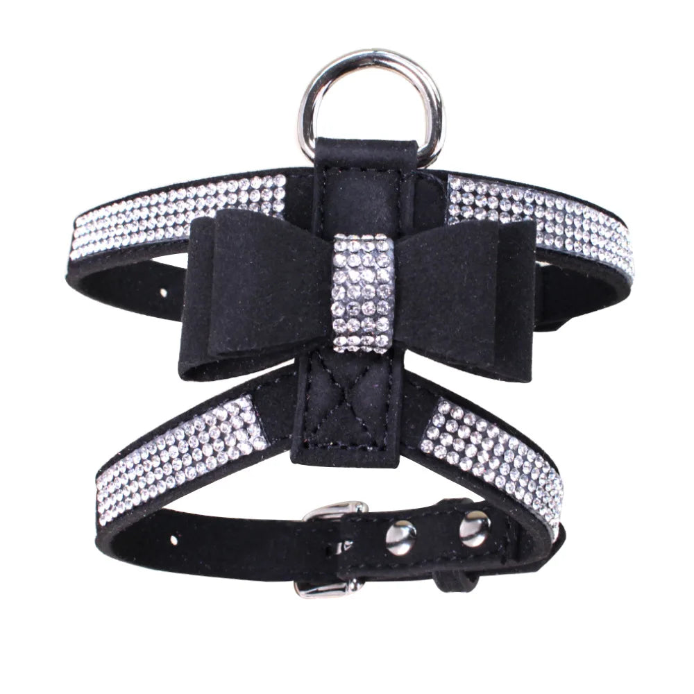 Dog Harness Bow-Knot Bling Glitter Rhinestone Adjustable Collar Puppy Cat Chest Strap Lead Necklace