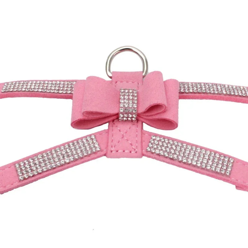 Dog Harness Bow-Knot Bling Glitter Rhinestone Adjustable Collar Puppy Cat Chest Strap Lead Necklace