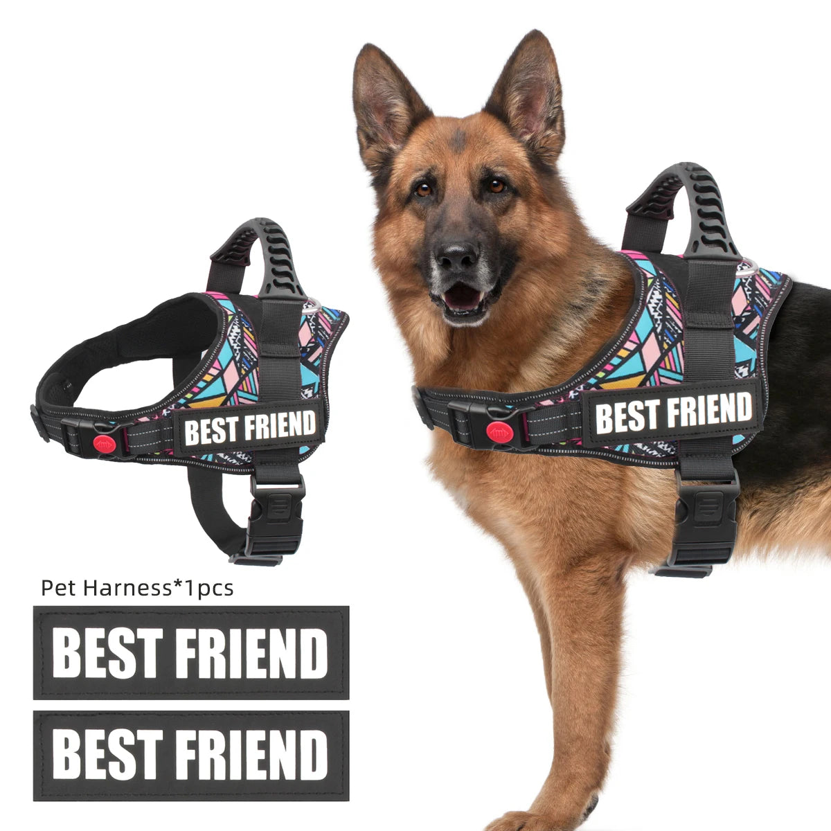 DOG FAVORS Colorful Dog Harness Vest Customizable Tags Reflective Dog Collar No Pull Safe Training Walking Dog Climbing